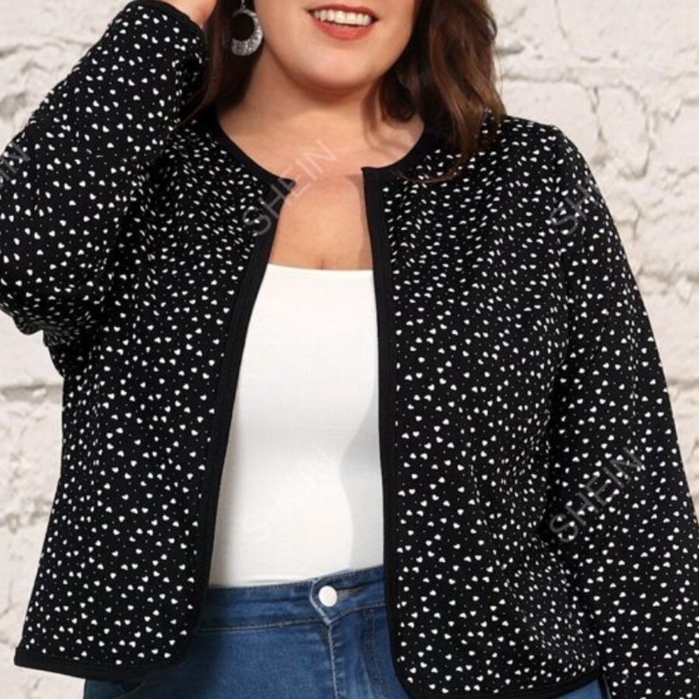 SHEIN EMERY ROSE Plus Confetti Heart Print Open Front blazer black/white 5X